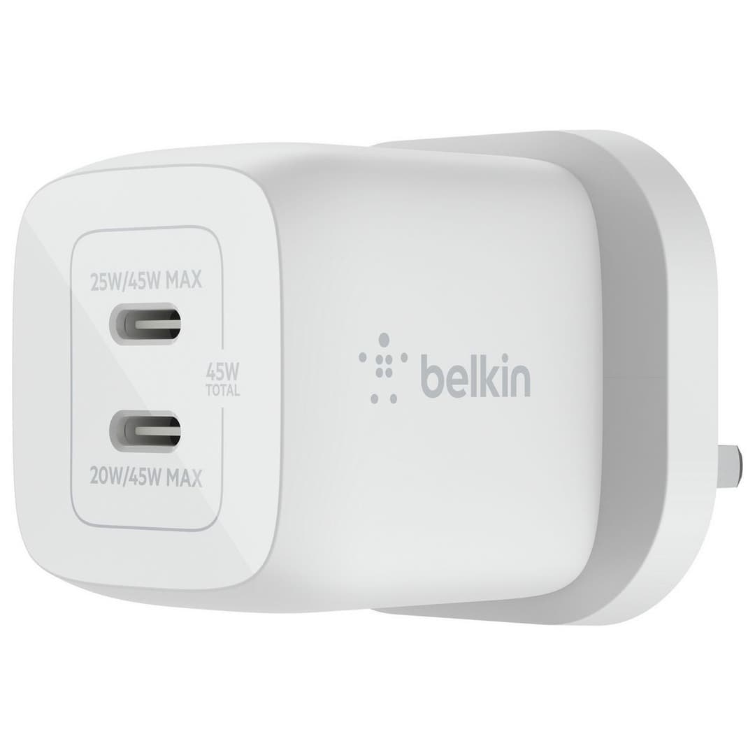 Belkin 45W Power Delivery Dual USB-C GaN Wall Charger-White - Image 1