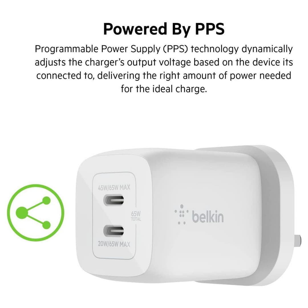 Belkin 45W Power Delivery Dual USB-C GaN Wall Charger-White - Image 5