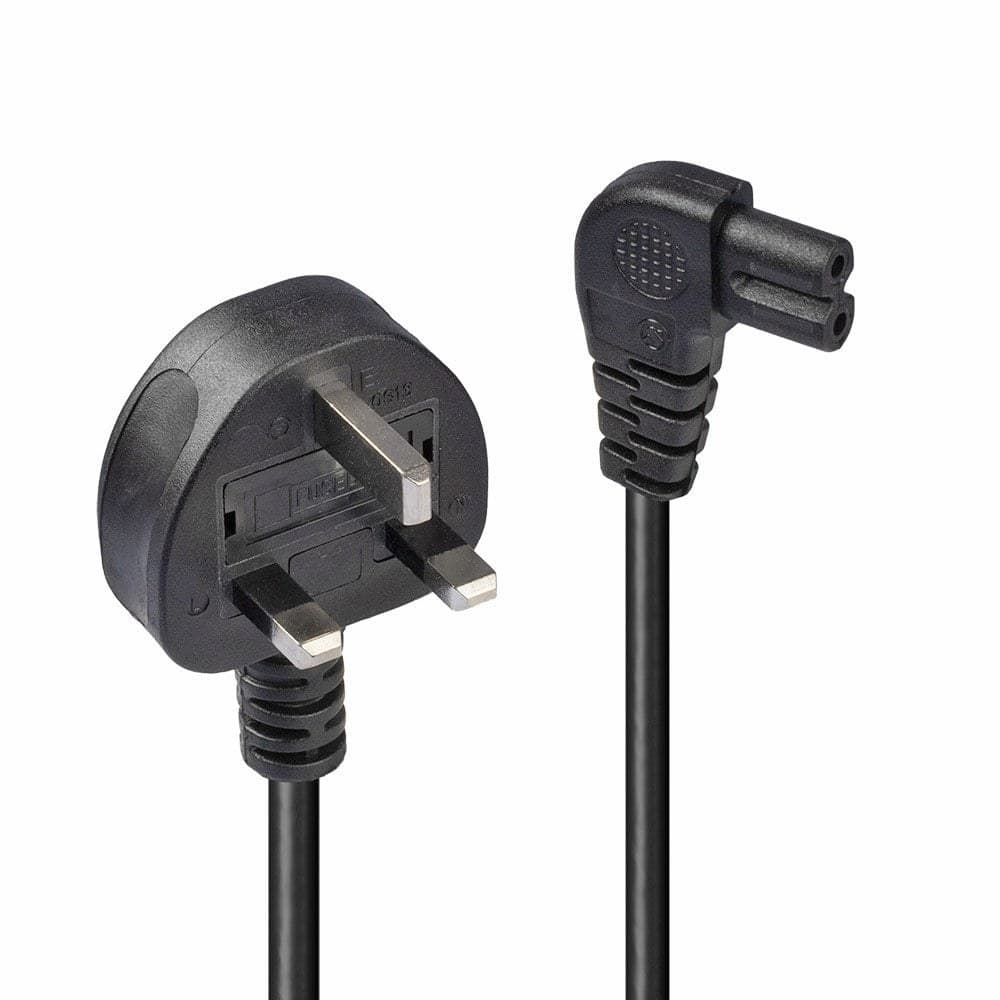 Lindy 0.5m UK 3 Pin Plug to Right Angled IEC C7 mains power Cable, Black - Image 1