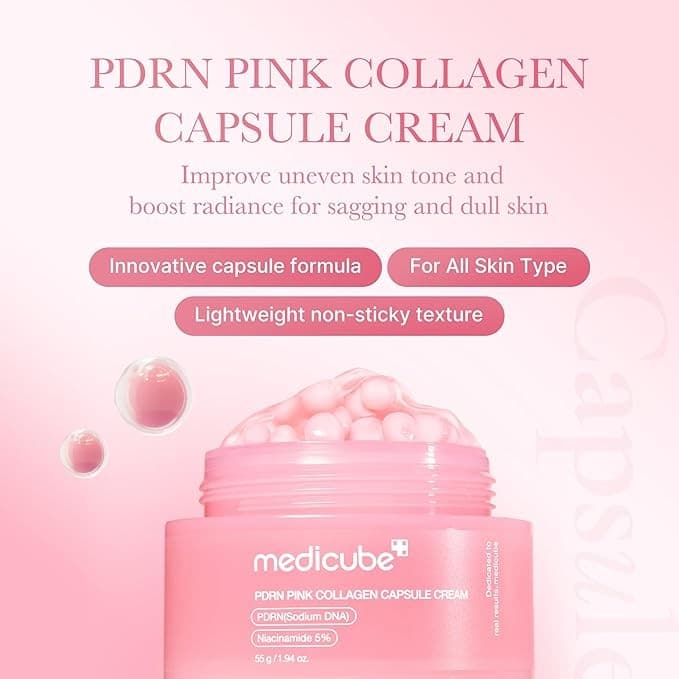 Medicube Salmon DNA PDRN Pink Collagen Capsule Cream Lightweight Hydrating Korean Moisturiser (1.94 oz) - Image 2