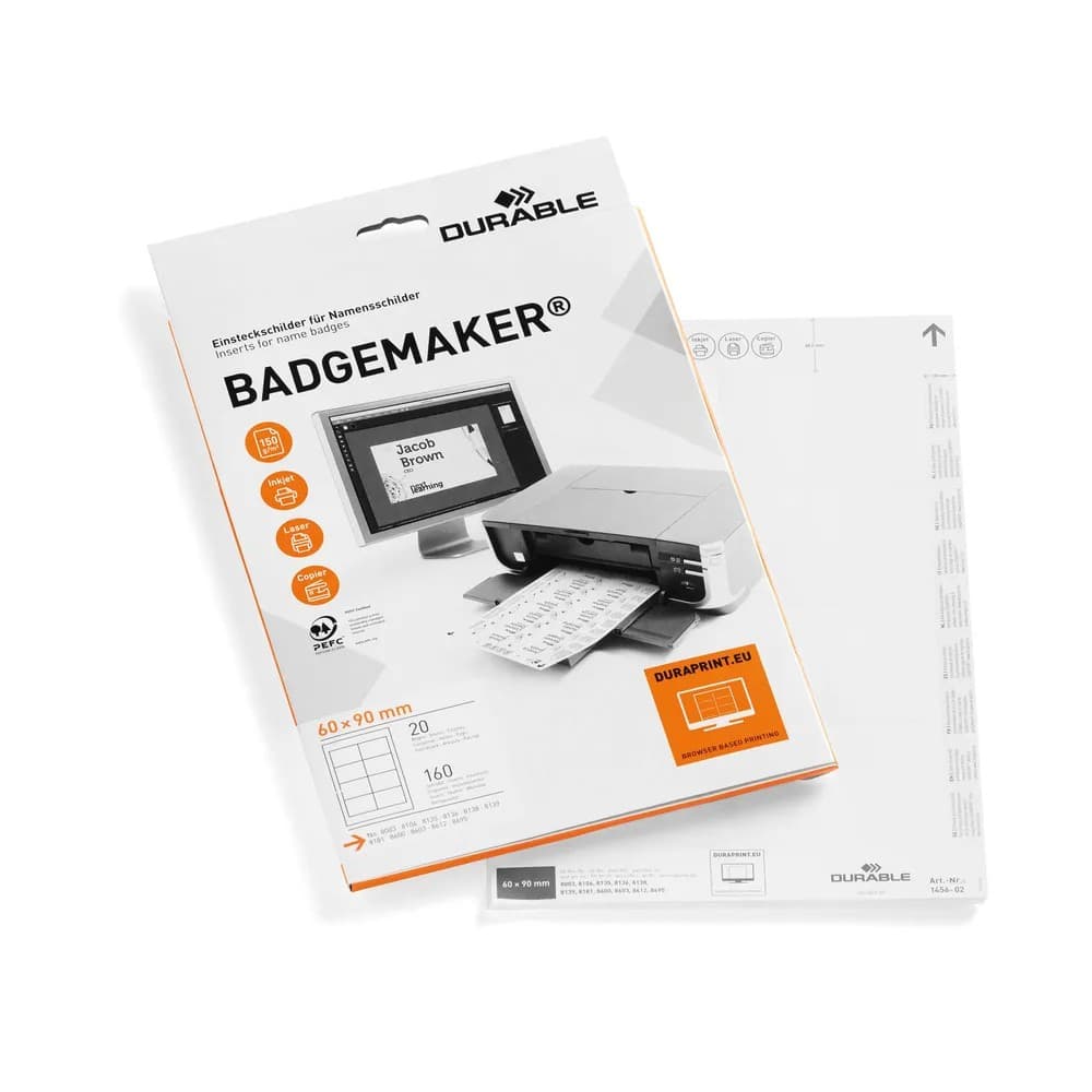 Durable BADGEMAKER Name Badge Insert Cards 150gsm - 60 x 90 mm (160 cards)