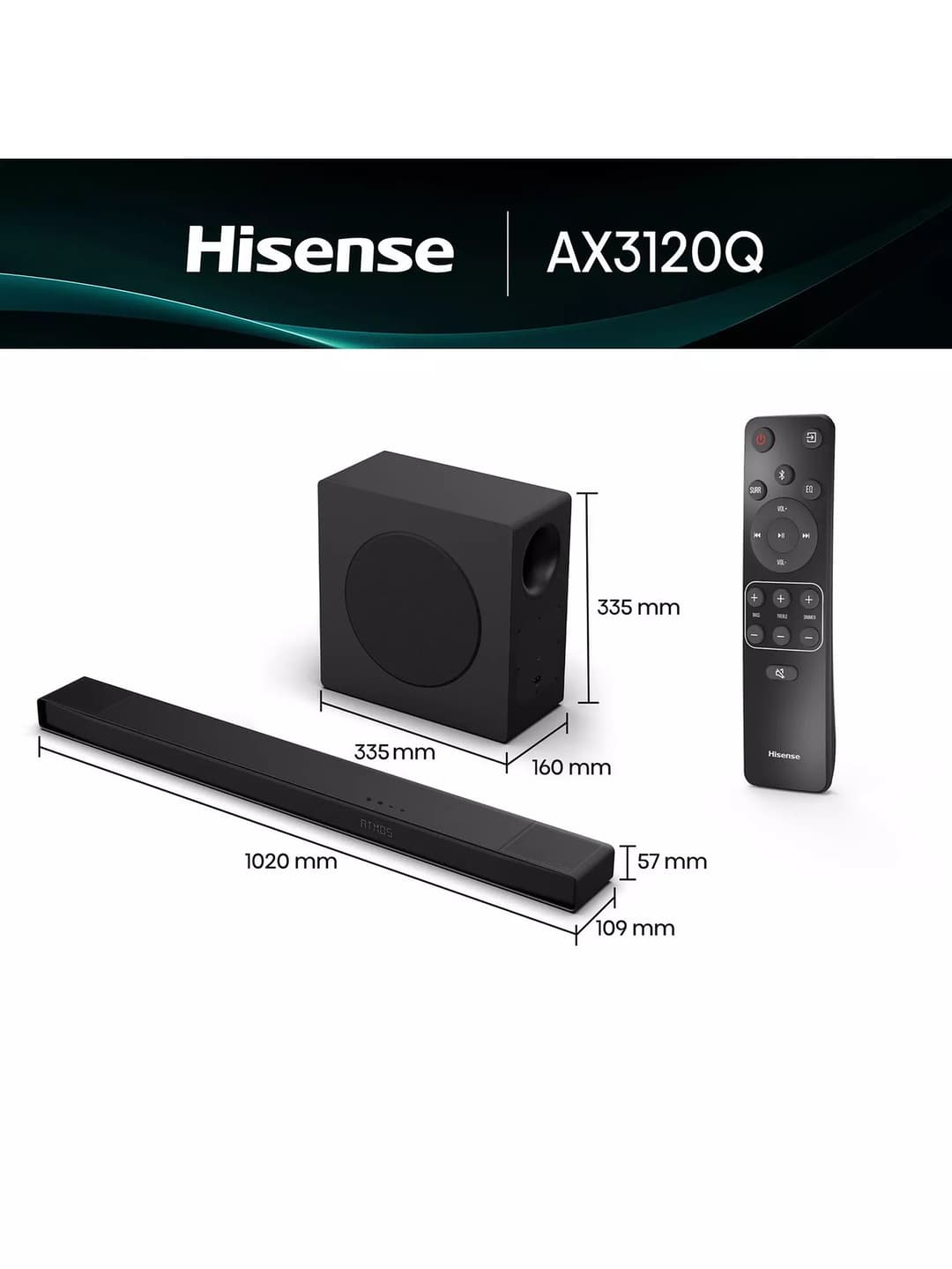 Hisense AX3120Q 3.1.2 Wireless Sound Bar with Dolby Atmos DTS Virtual - Black - Image 2