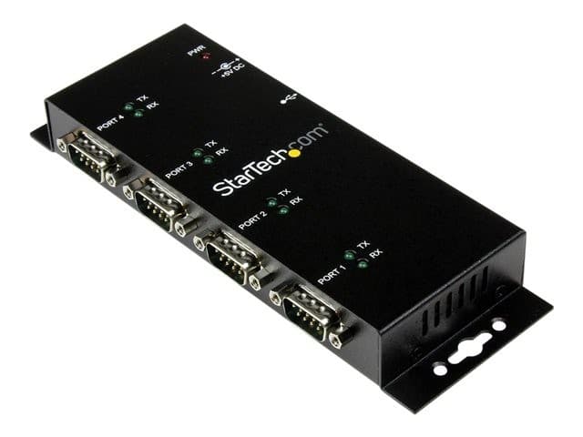 StarTech.com 4 Port USB to Serial RS232 Adapter - Wall Mount - Din Rail - COM Port Retention - FTDI USB to DB9 RS232 Hub (ICUSB2324I) - serial adapter - USB 2.0 - RS-232 x 4 - Image 1