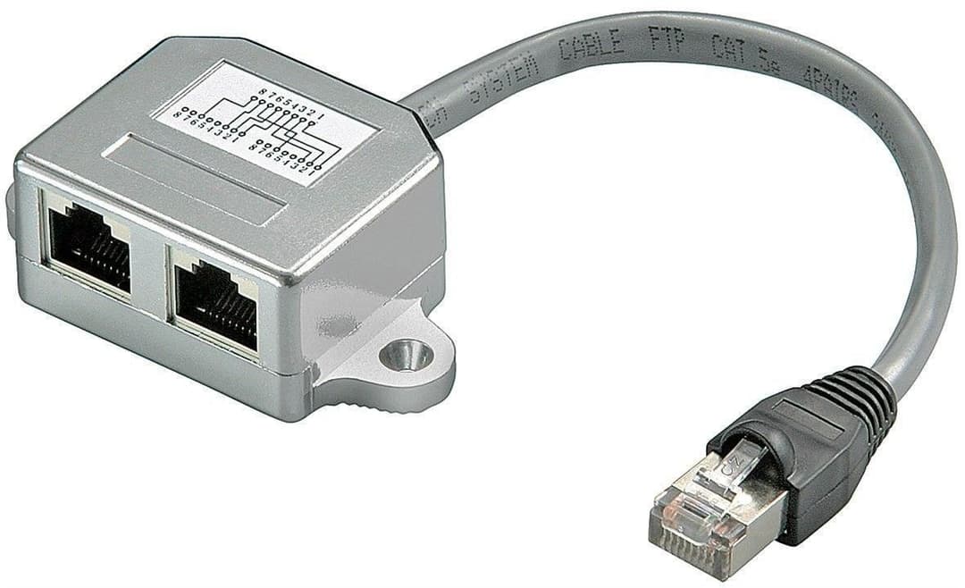 MicroConnect MPK420 CAT5e Network Cable Splitter (Y-adapter) - RJ45 Male to 2x RJ45 Female, F/UTP Shielded, 0.2m, Grey - Image 1
