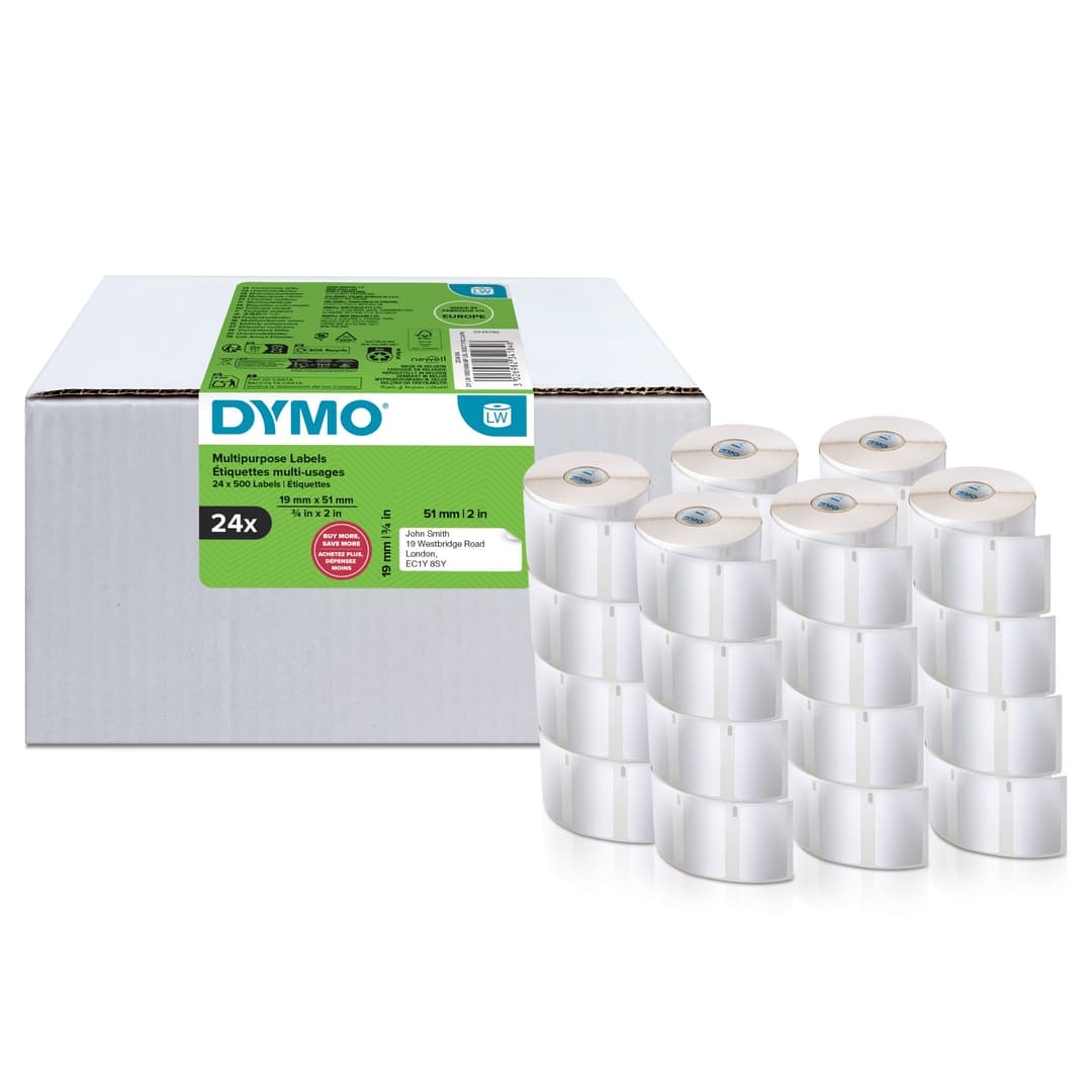 DYMO Authentic LabelWriter Small Multi-Purpose Labels | 19 mm x 51 mm | Self-Adhesive | 24 Rolls of 500 Easy-Peel Labels (12,000 Count) | for LabelWriter Label Makers | Made in Europe - Image 2