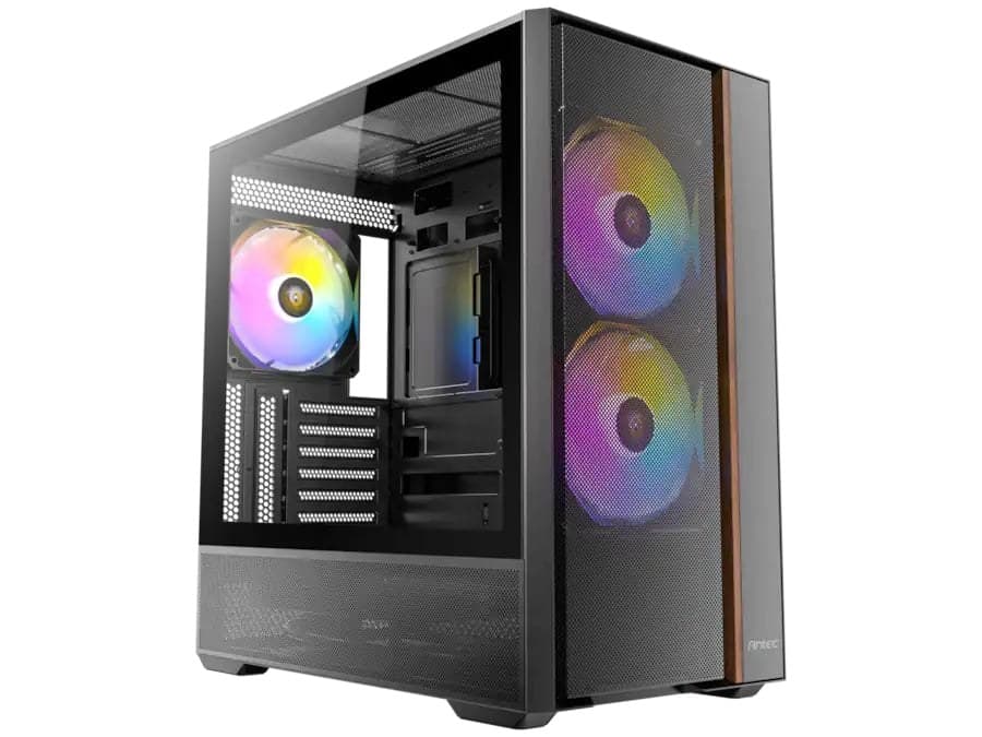 FLUX REAR 5 PWM Fans, F-LUX Platform Tempered Glass, 360 mm Radiator, ATX Mid-Tower Case - Premium Wood Accents