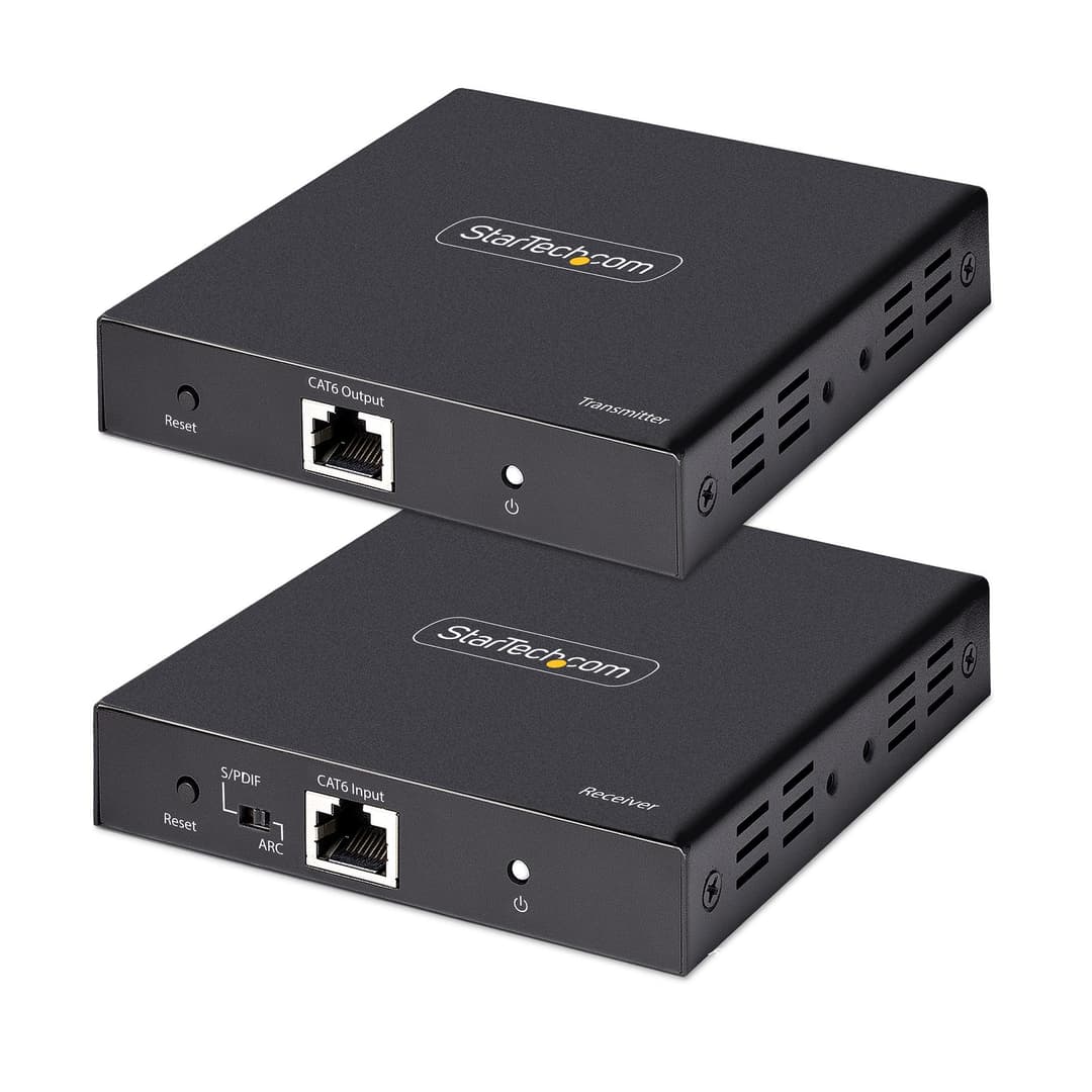 StarTech.com 4K HDMI Extender Over CAT5/CAT6 Cable, 4K 60Hz HDR Video Extender Up to 230ft (70m), HDMI Over Ethernet Cabling, S/PDIF Audio Out, HDMI Transmitter and Receiver Kit - Image 1