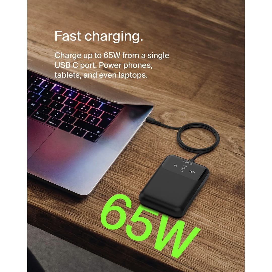 Belkin 20,000mAh 65W Laptop Charger Power Bank USB-C - Black - Image 3