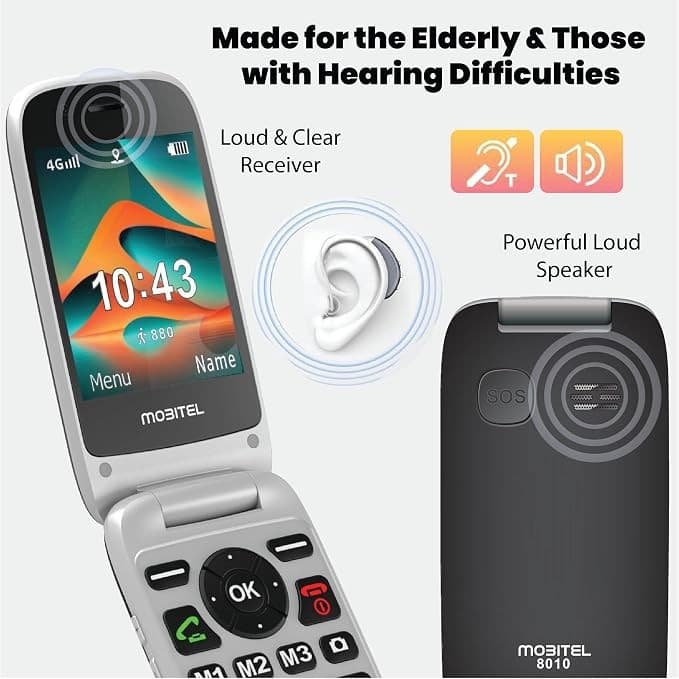 Mobitel 8010 4G Flip Phone for Seniors - Black - Image 3