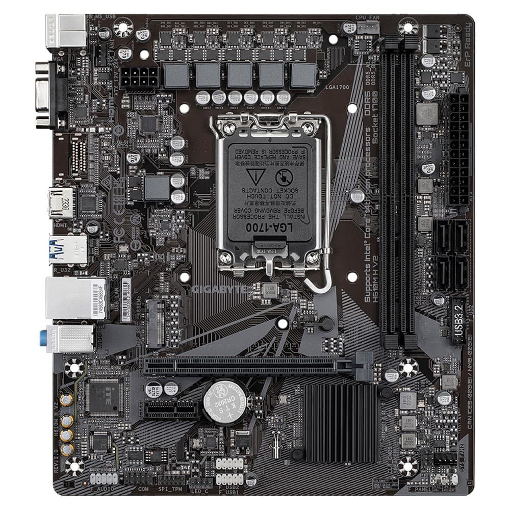 Gigabyte H610M H V2 LGA1700 Micro-ATX Motherboard - Supports Intel Core 14th CPUs, 4+1+1 Hybrid Digital VRM, up to 5600MHz DDR5, 1xPCIe 3.0 M.2, GbE LAN, USB 3.2 Gen 1 - Image 2