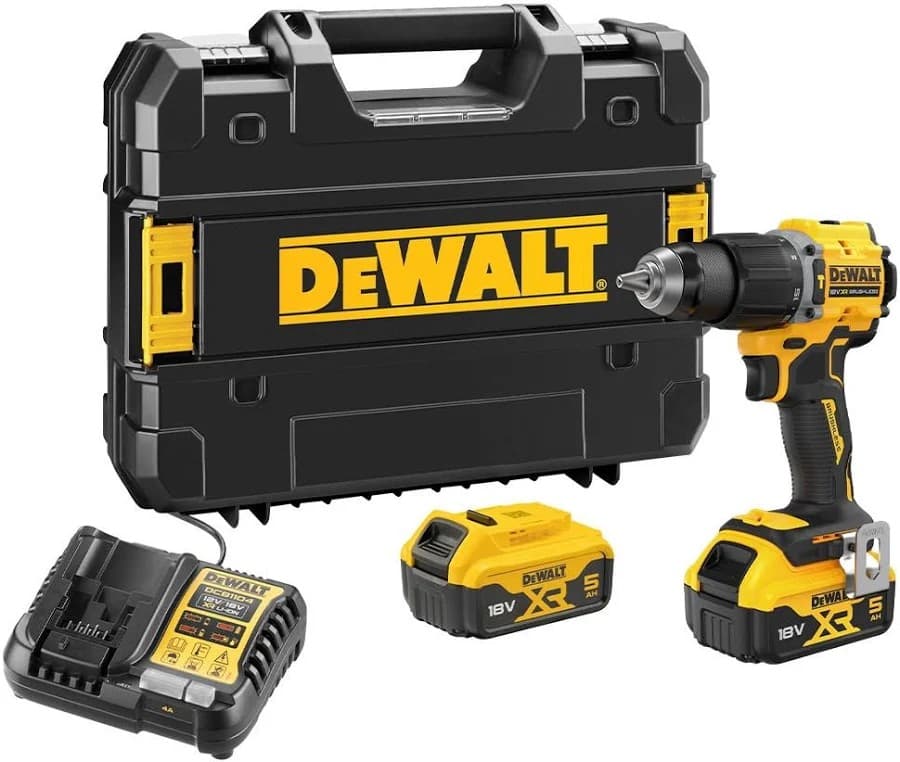 DEWALT DCD789P2T-GB 18V XR Brushless Cordless Combi Drill 2 x 5.0Ah Batteries - Yellow & Black