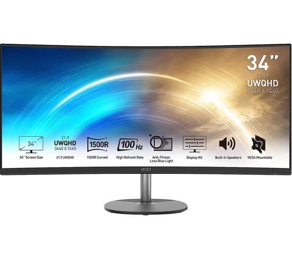 MSI PRO MP341CQ 34" Curved UWQHD 3440x1440 100Hz LED Monitor - Image 1