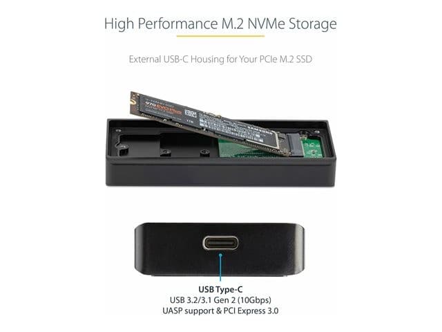 StarTech.com USB-C 10Gbps M.2 NVMe PCIe SSD Enclosure, Rugged Aluminum External M.2 PCIe M-Key Case IP67 Rated, 1GB/s Read/Write, Supports 2230/2242/2260/2280, TB3 Compatible, Mac/PC - 1.6ft USB-C Cable Incl - storage enclosure - M.2 Card - USB 3.2 (Gen 2 - Image 5