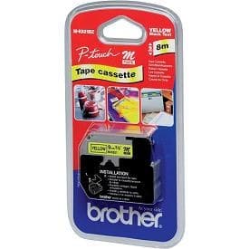 Brother M-K621B P-touch Label-Making Tape Cassette Black on Yellow 9mm x 8m