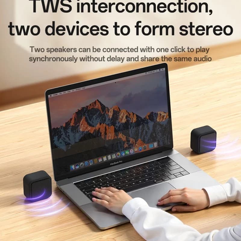 YESIDO YSW35 Mini Cube TWS Bluetooth Speaker with Enhanced Bass & Lanyard - Black - Image 5