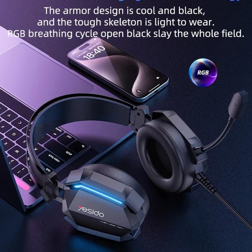 Yesido EK03 Gaming Headphones 3.5mm, RGB, 2m, Black - Image 4