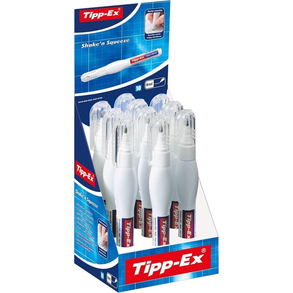 Tipp-Ex Pack of 10 Shake and Squeeze Correction Fluid Pen 8ml White