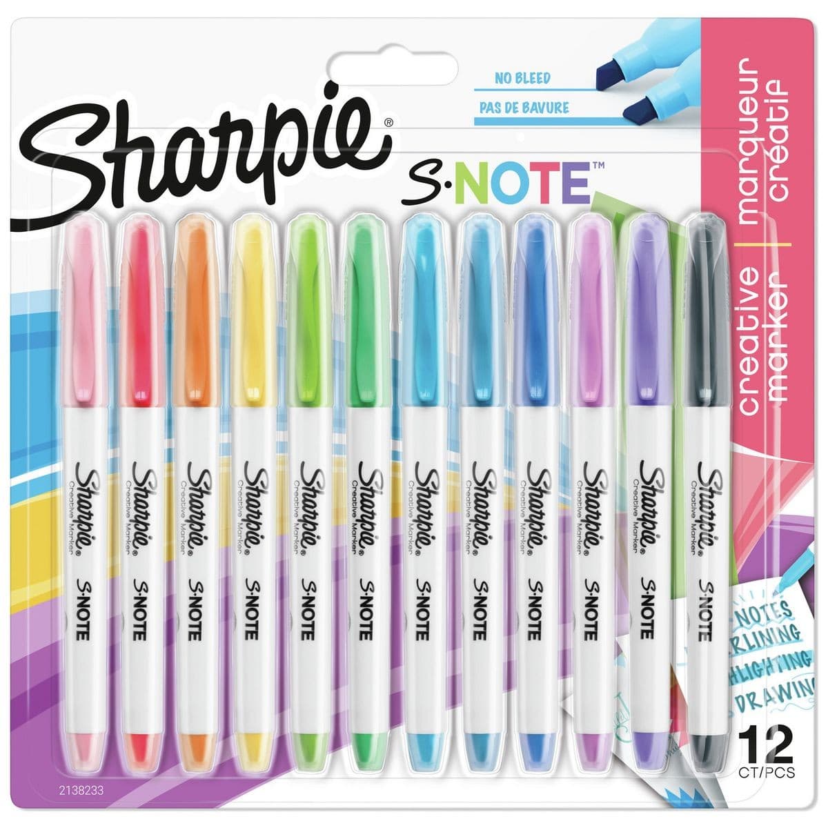Sharpie S-Note Chisel Tip Highlighter - Assorted Pastel Colours - Pack of 12