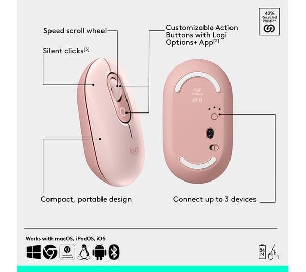 Logitech Pop Icon Wireless Optical Mouse - Rose - Image 6