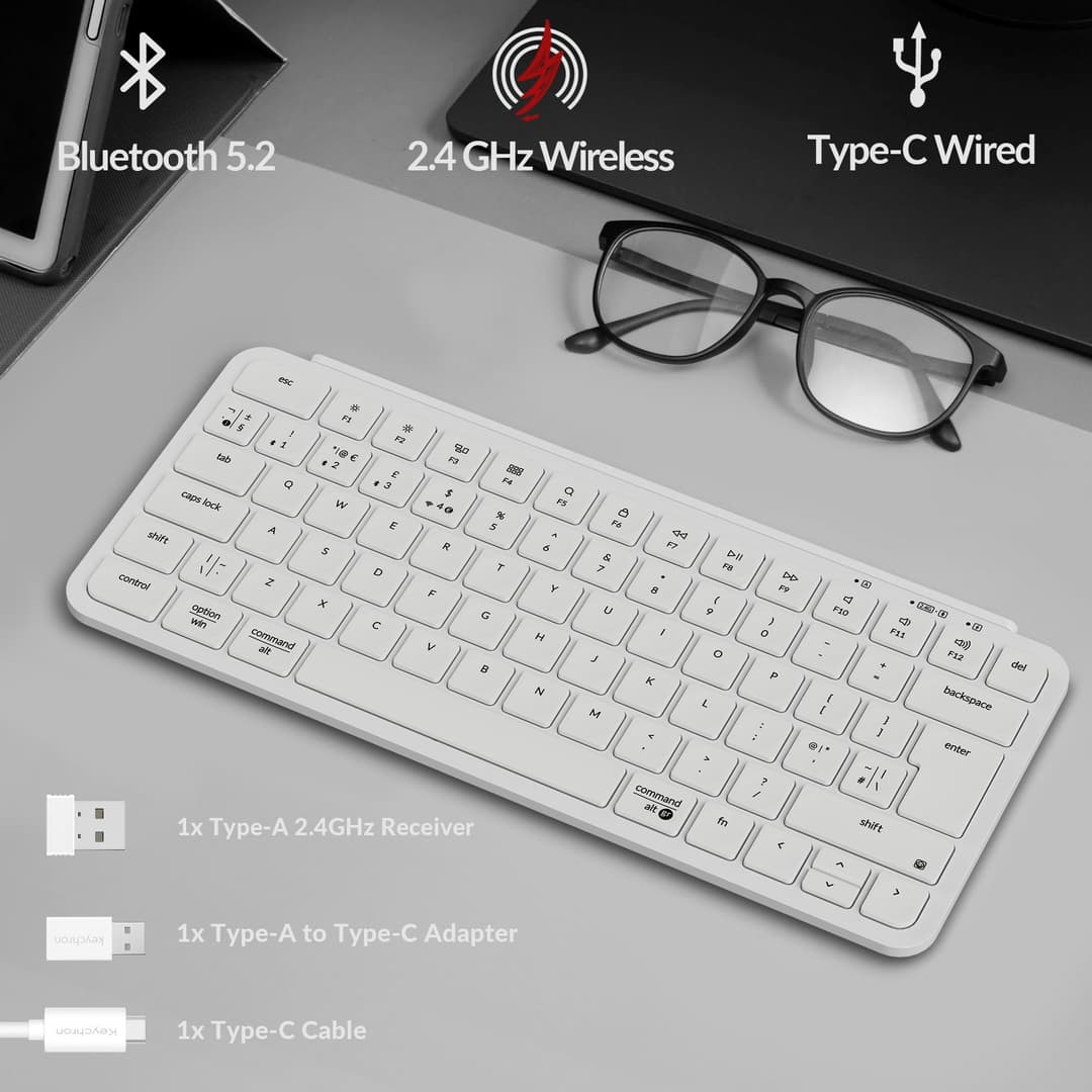 Keychron B1 Pro Wireless Keyboard - Ultra-Slim ZMK Design, Tri-Mode (2.4G/Bluetooth/USB-C), Quiet Tactile Switches, Compact Layout for Mac/Windows/Linux (UK Layout) - Ivory White - Image 4