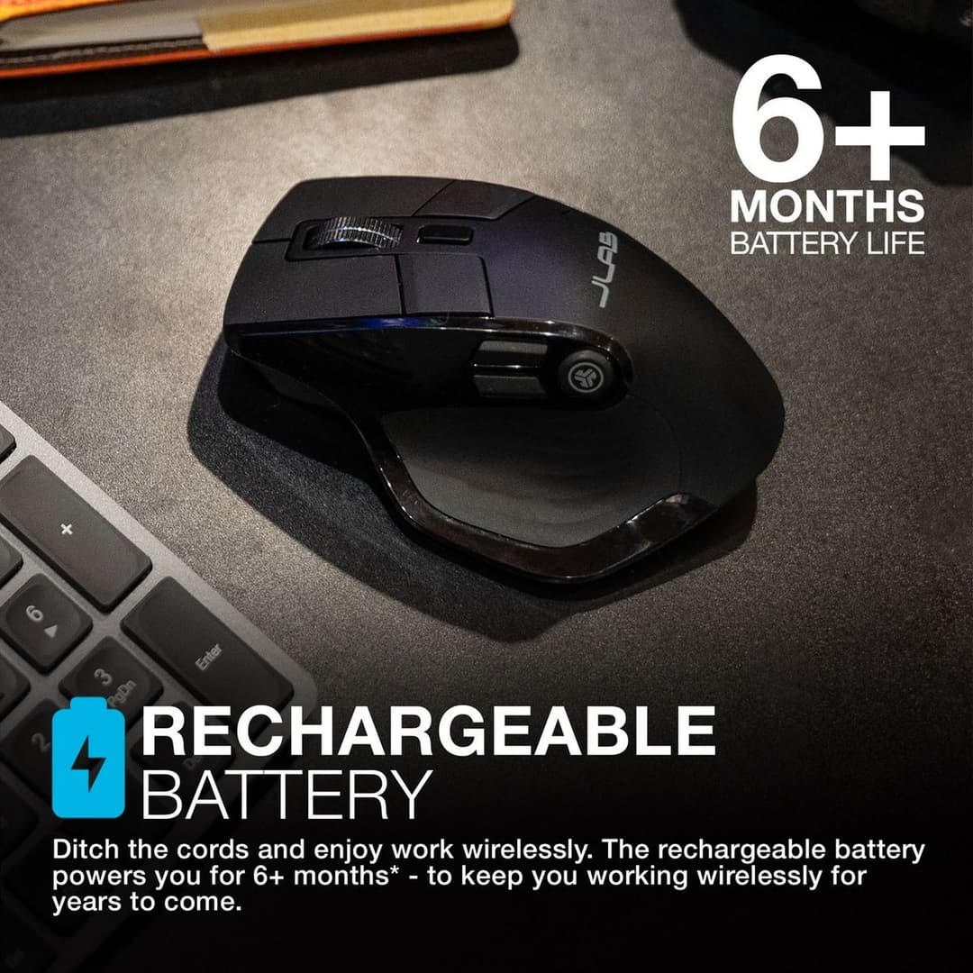 JLab Epic Wireless Bluetooth Ergonomic Mouse - Black - Image 2