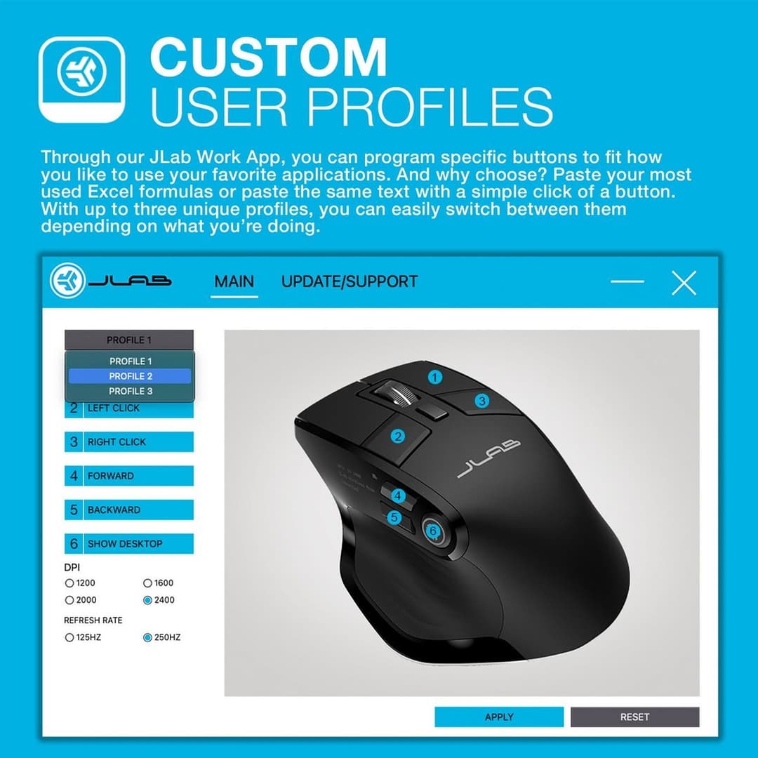 JLab Epic Wireless Bluetooth Ergonomic Mouse - Black - Image 8