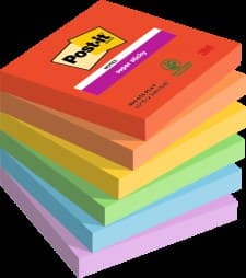 Post it Pack of 6 Super Sticky Notes Playful Colours 76x76mm 90 Sheets