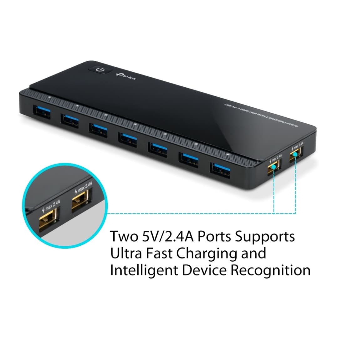 TP-Link UH720 7-Port USB 3.0 Hub with 2 Charging Ports - Black - Image 3