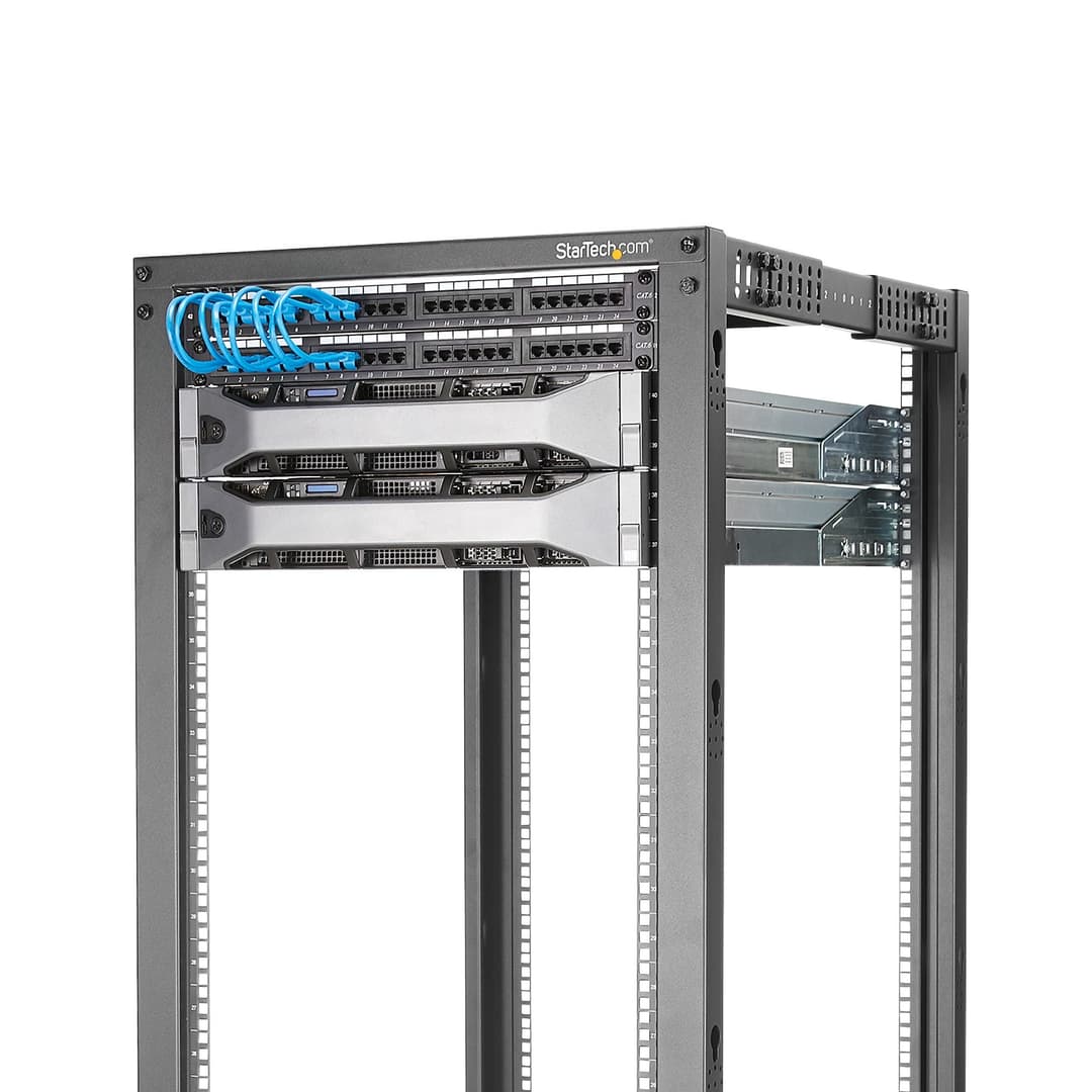 StarTech.com 4-Post 18U Mobile Open Frame Server Rack, Four Post 19" Network Rack with Wheels, Rolling Rack with Adjustable Depth for Computer/AV/Data/IT Equipment - Casters, Leveling Feet or Floor Mounting - Image 4