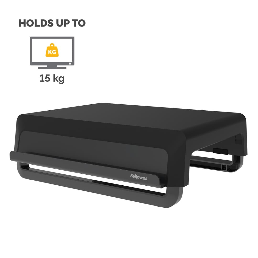 Fellowes Computer Monitor Stand with 3 Height Adjustments - Breyta Monitor Riser with Cable Management - Ergonomic Adjustable Monitor Stand for Computers - Max Weight 15KG - Black - Image 3