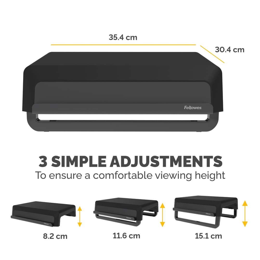 Fellowes Computer Monitor Stand with 3 Height Adjustments - Breyta Monitor Riser with Cable Management - Ergonomic Adjustable Monitor Stand for Computers - Max Weight 15KG - Black - Image 4
