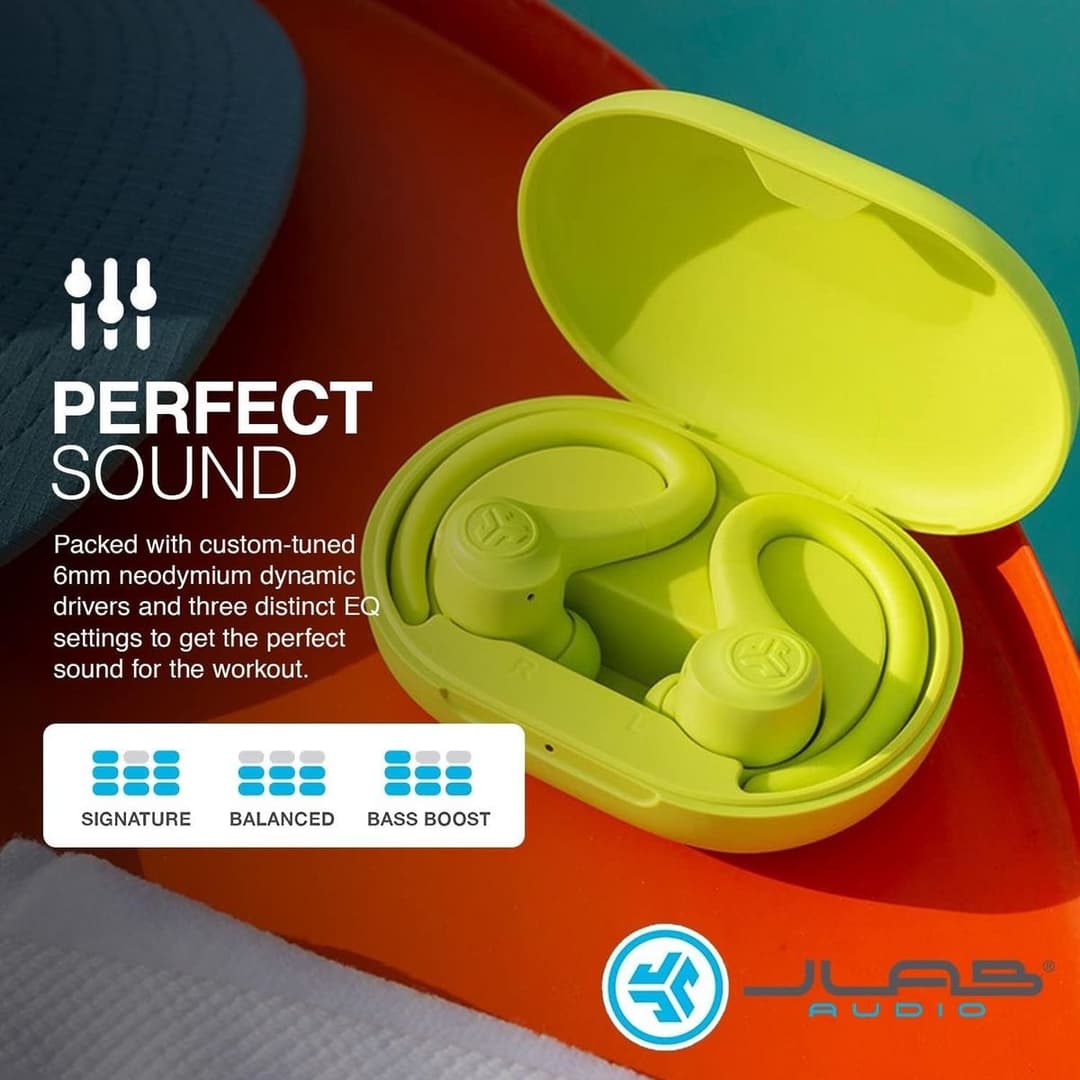 JLab GO Air Sport True Wireless Earbuds – Neon Yellow - Image 3