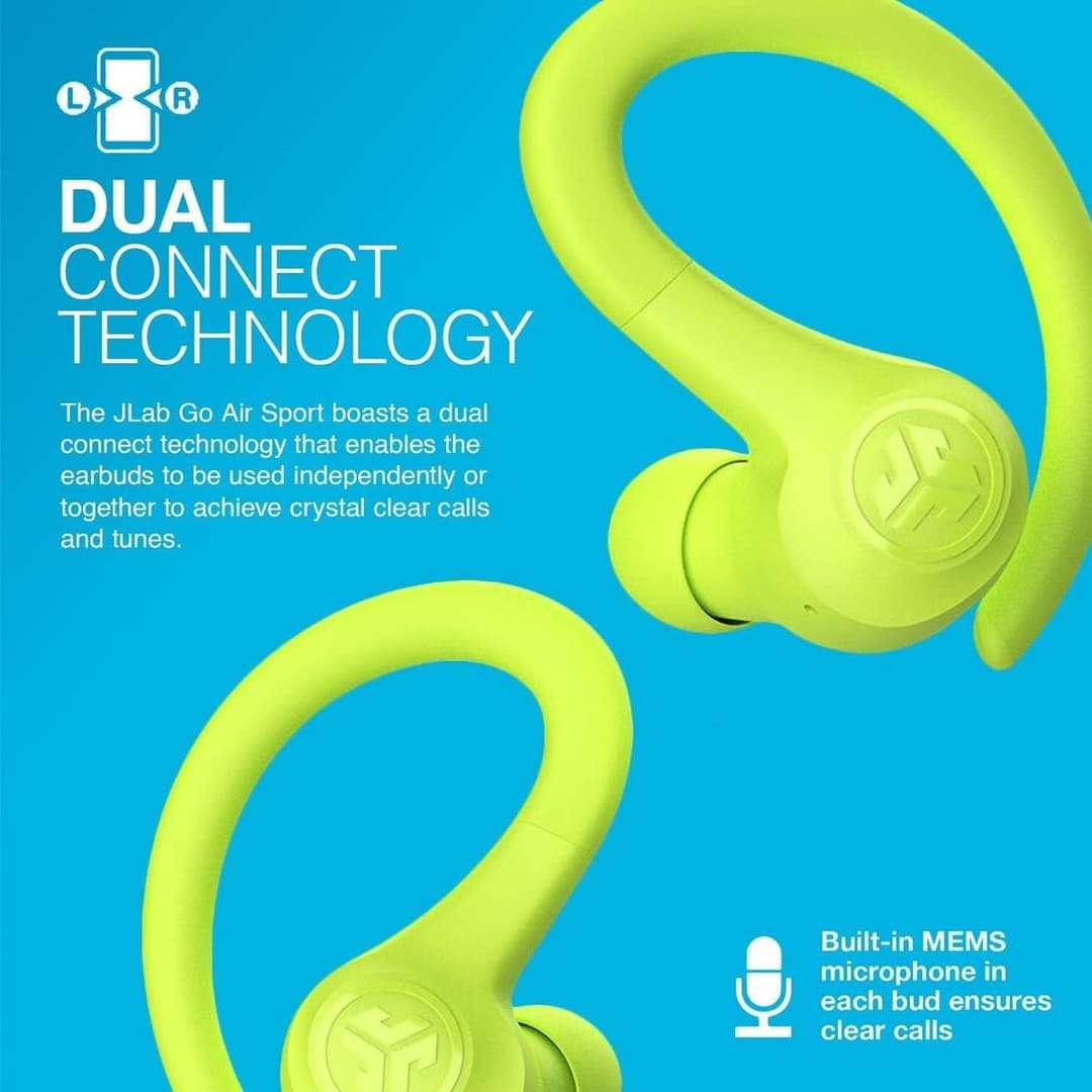 JLab GO Air Sport True Wireless Earbuds – Neon Yellow - Image 5