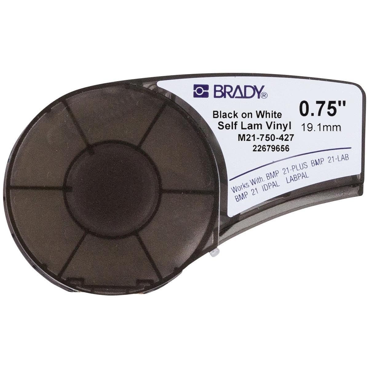 Brady M21-750-427 Self-Laminating Vinyl Label Tape 19.05mm x 4.30m Black on White/Clear for M210/M211/BMP21-PLUS/BMP21-LAB/BMP21