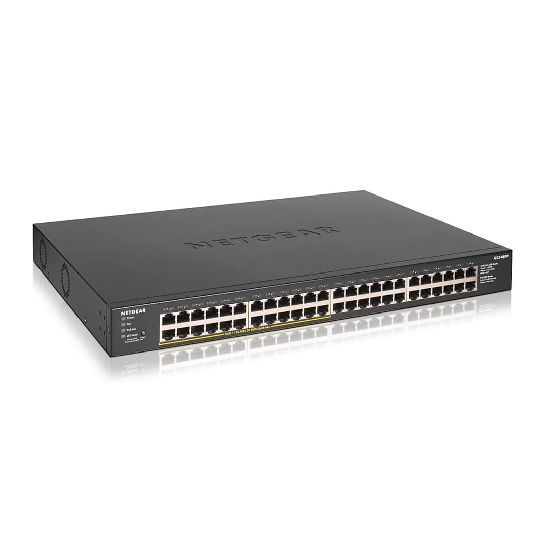 NETGEAR GS348PP 48-Port Gigabit Unmanaged PoE+ Network Switch, 24 PoE+ Ports, 380W, Rackmount - Black - Image 1