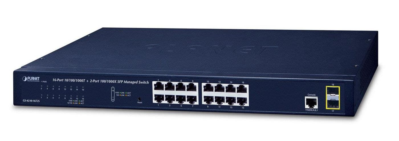 PLANET GS-4210-16T2S 16-Port Gigabit Layer 2 Managed Switch with 2 SFP Slots
