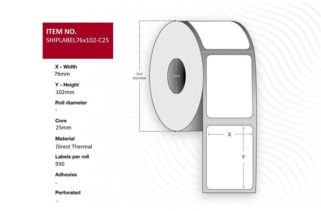 Capture Direct Thermal Shipping Labels 76 x 102mm, 25mm Core, 930 per Roll (12 Rolls) - Image 1