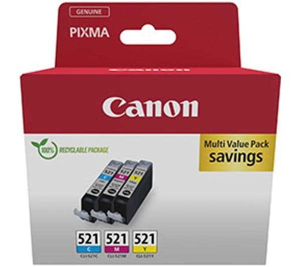 CANON CLI-521 Cyan, Magenta & Yellow Ink Cartridges - Multipack