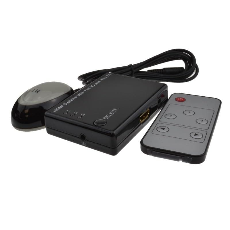 HDMI Switch 3 Devices to 1 TV Port 3D 4k x 2k Support with Remote - Image 1