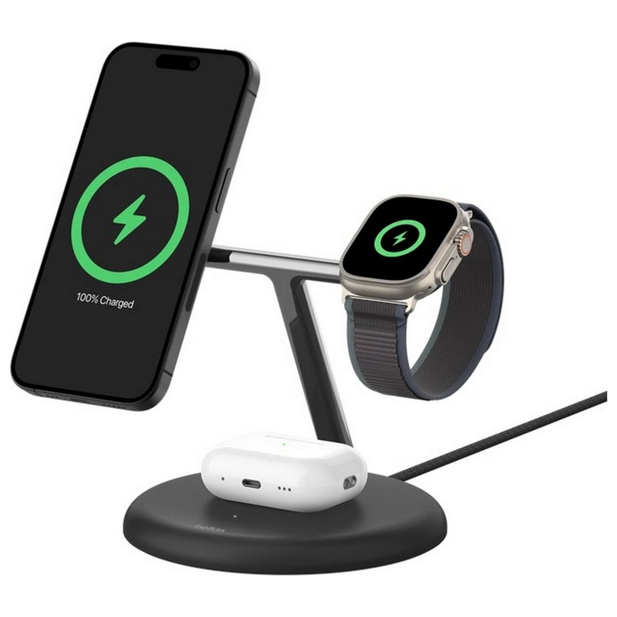 Belkin BoostCharge Pro 3-in-1 Magnetic Wireless Charging Stand with Qi2 15W - Black