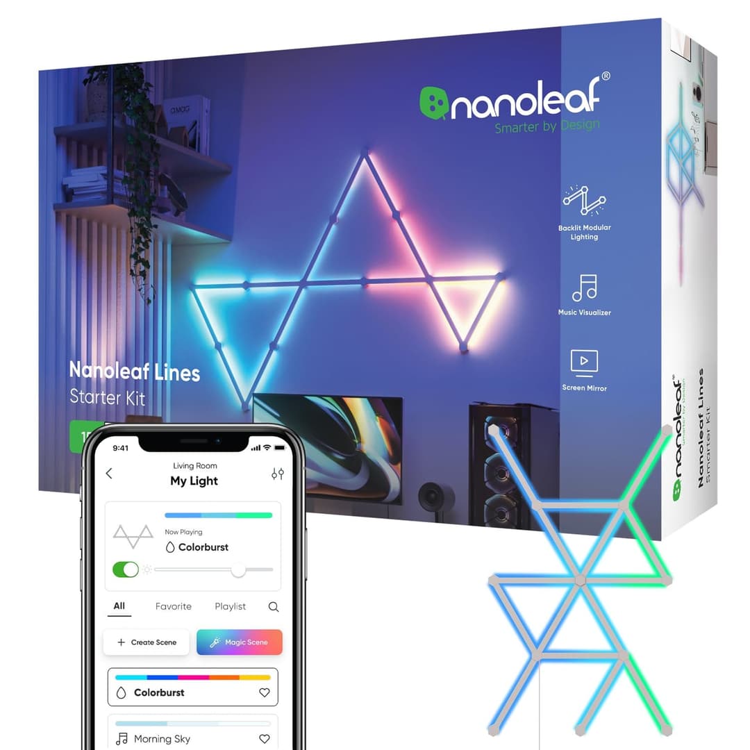 Nanoleaf Lines 60 Degrees Starter Kit, 15 Smart Light Bars LED RGBW - Backlit Modular Wi-Fi Colour Changing Wall Lights, Music & Screen Sync, Works with Alexa Google Apple Homekit, Room Decor - Image 1