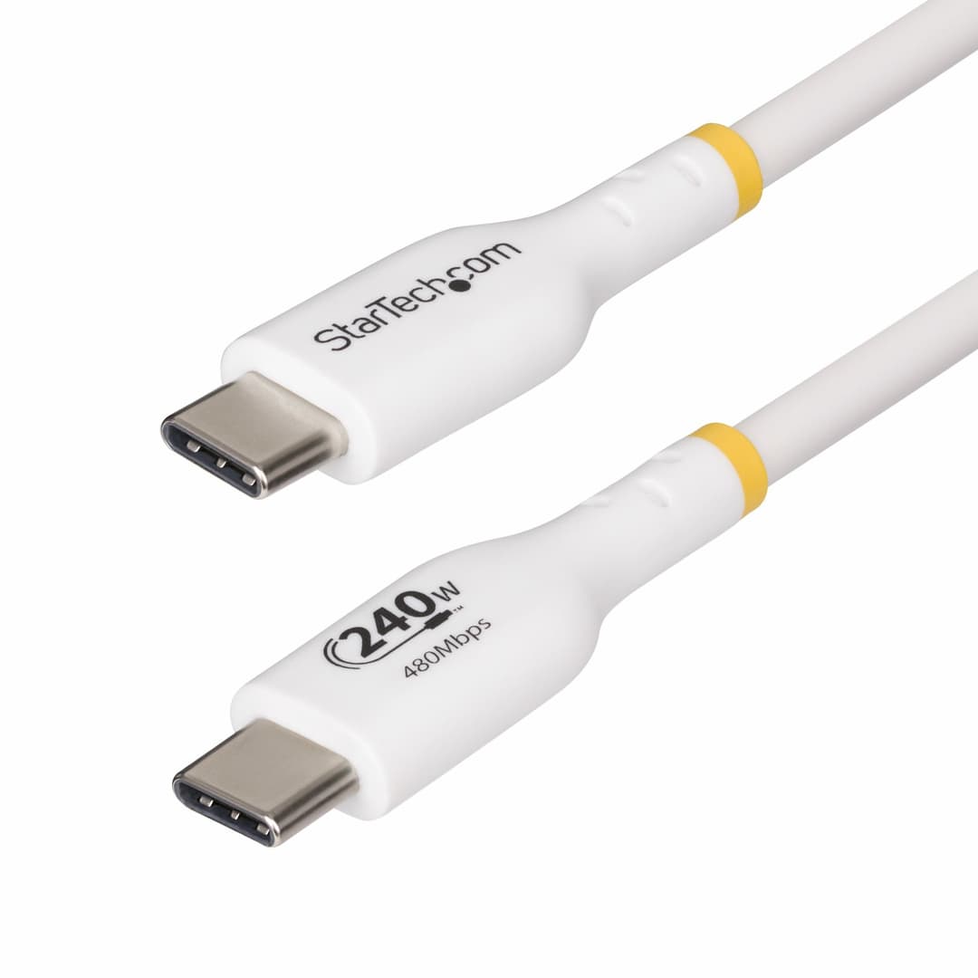StarTech.com 1m White USB-C Charging Cable, USB-IF Certified USB C Cable, 240W PD EPR, USB 2.0 Type-C Laptop Charger Cord, USB-C Data Transfer Cable, TPE Jacket - Image 1