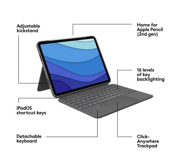 LOGITECH Combo Touch iPad Pro 11" Keyboard Folio Case - Grey - Image 7