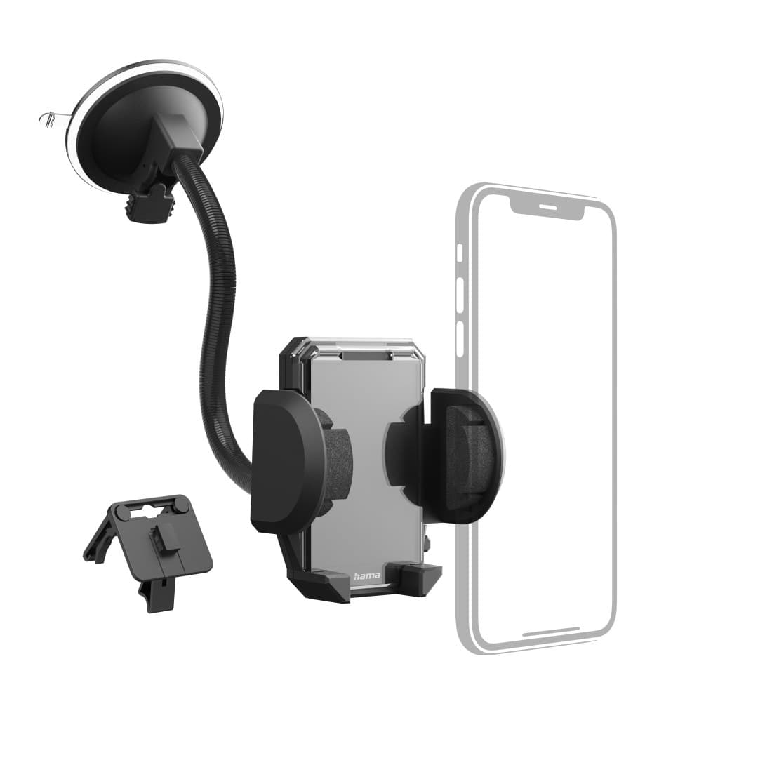 Hama Multi 2-in-1 Car Phone Holder Set, Air Vent and Windscreen Mount, Black