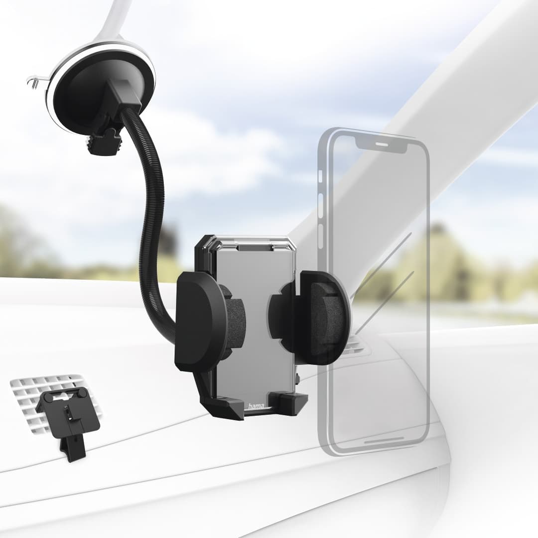 Hama Multi 2-in-1 Car Phone Holder Set, Air Vent and Windscreen Mount, Black - Image 2