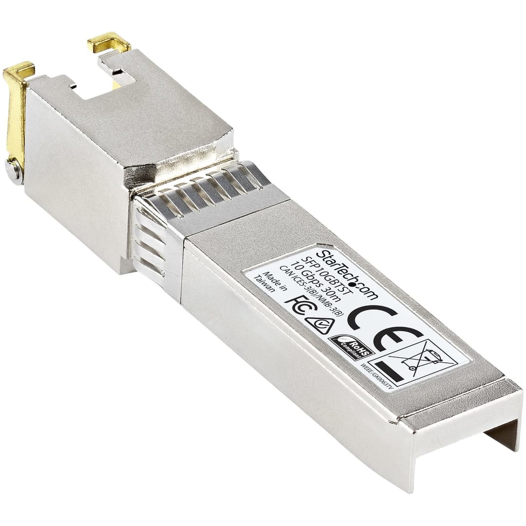 StarTech.com MSA Compliant Uncoded SFP+ Transceiver Module - 10GBASE-T - SFP to RJ45 Cat6/Cat5e Copper - 10GE Gigabit Ethernet SFP+ - RJ-45 30m (SFP10GBTST) - Image 4