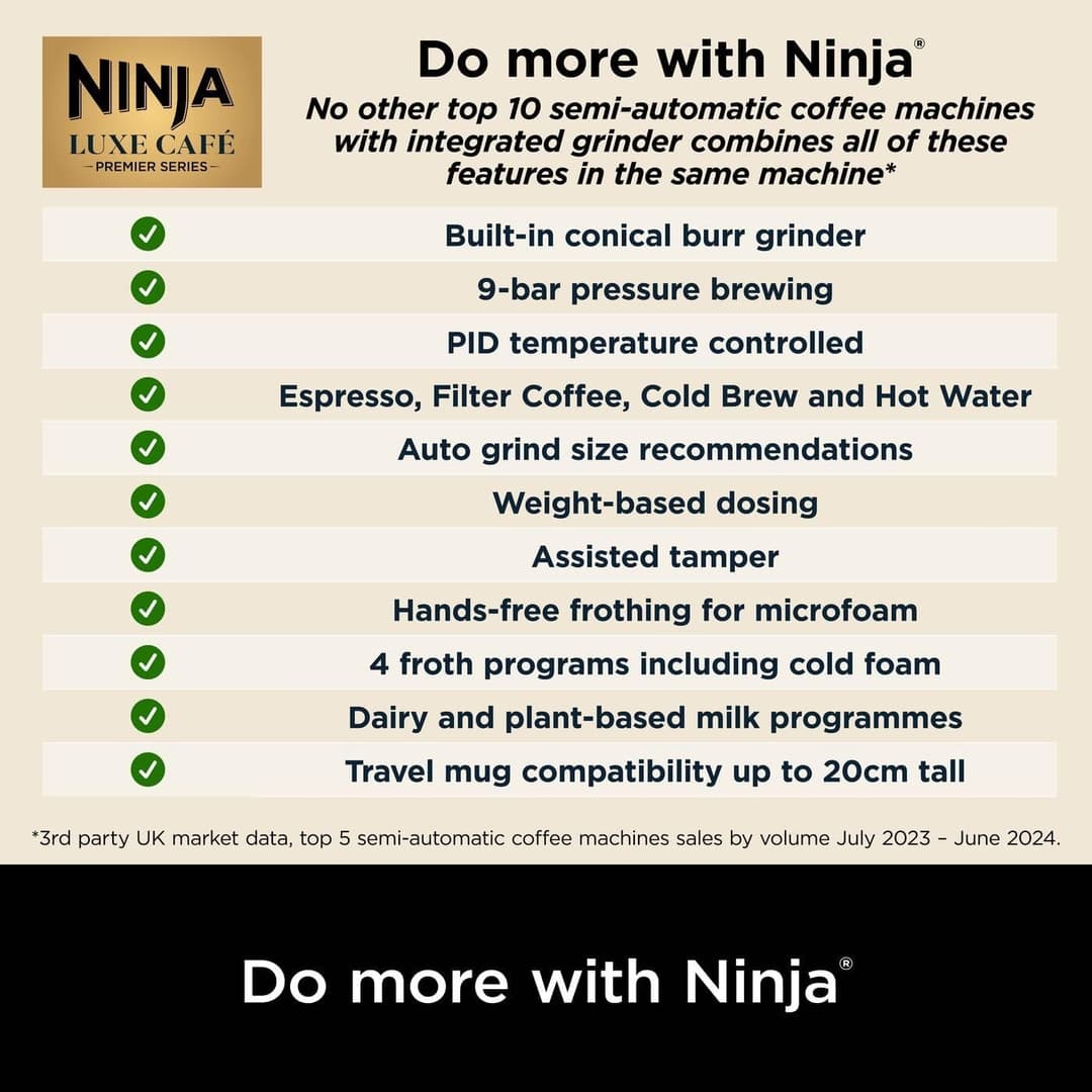 Ninja Luxe Café Premier Series 3-in-1 Bean to Cup Coffee Machine - Gunmetal - Image 8