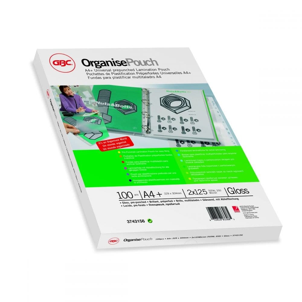 GBC 3747515 Organise Laminating Pouches 2x75 Micron Gloss A4 Pack of 25 - Image 1