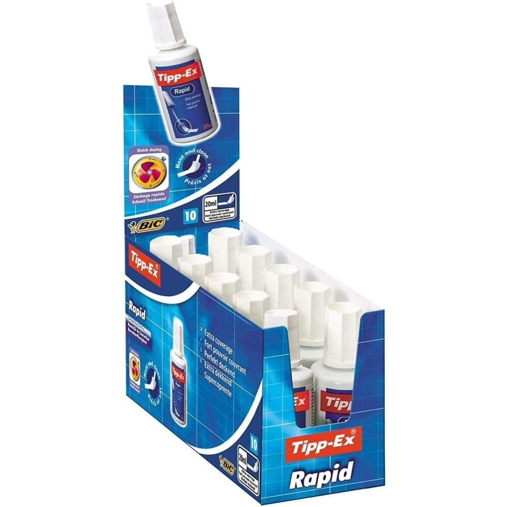 Tipp-Ex Pack of 10 Rapid Correction Fluid Bottle 20ml White - Image 1