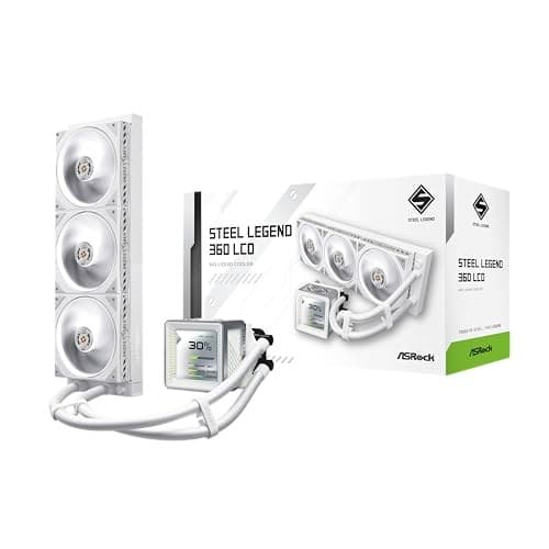ASRock Steel Legend 360 LCD All-in-One Liquid CPU Cooler, 360mm Radiator, 3.4" LCD - White - Image 2